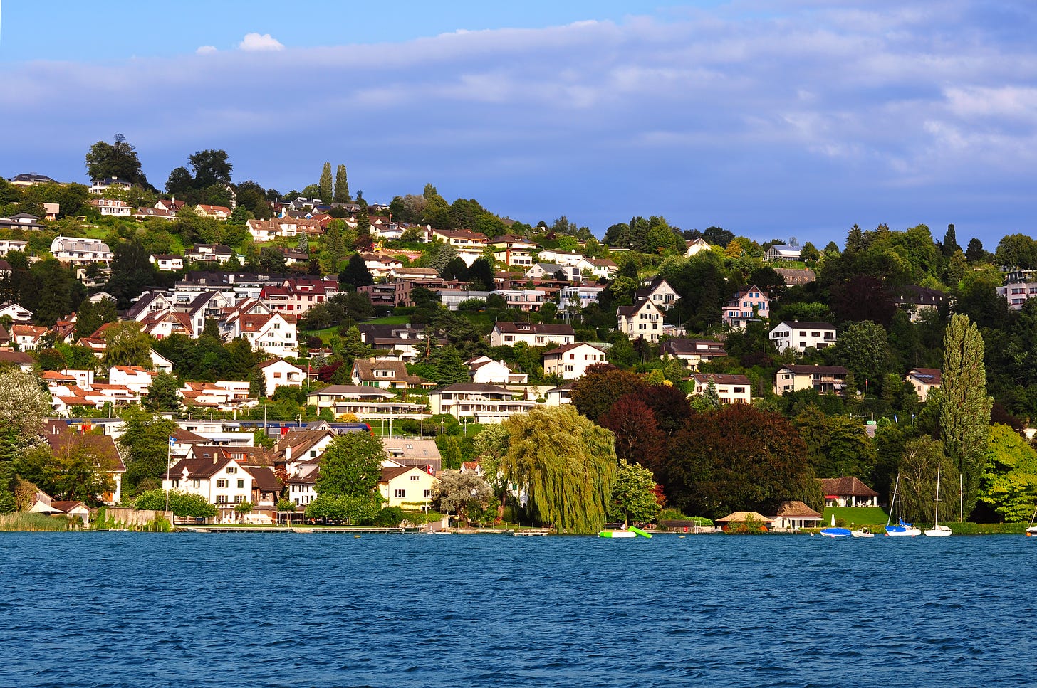 The Zürich suburb of Erlenbach, as seen from the lake.