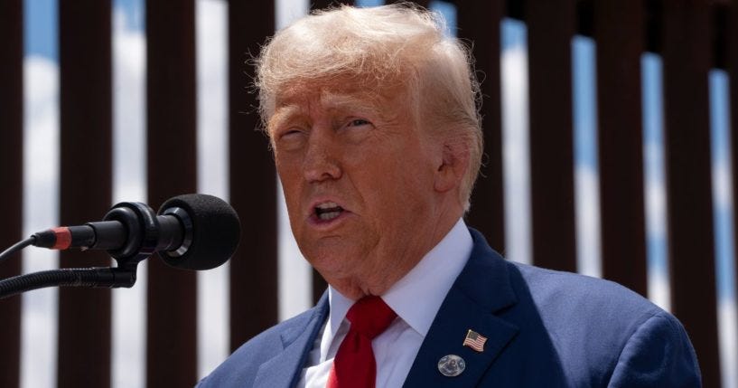 Former President Donald Trump speaks at the U.S.-Mexico border in Sierra Vista, Arizona, on Aug. 22.