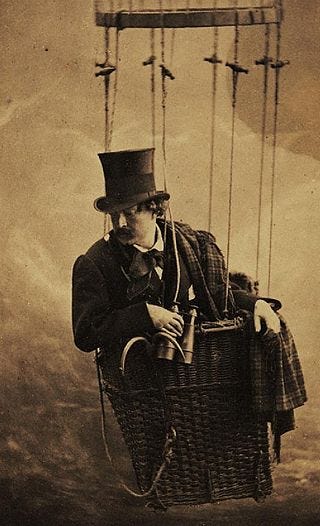 Studio portrait of Nadar in a balloon basket, c. 1863
