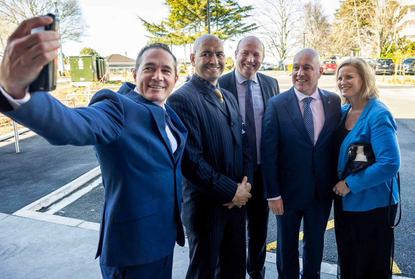 Ryan Hamilton (left) with National leader Christopher Luxon and other MPs. Photo / Mike Scott