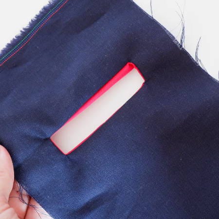 The outside of the project showing the pocket hole of the welt pocket