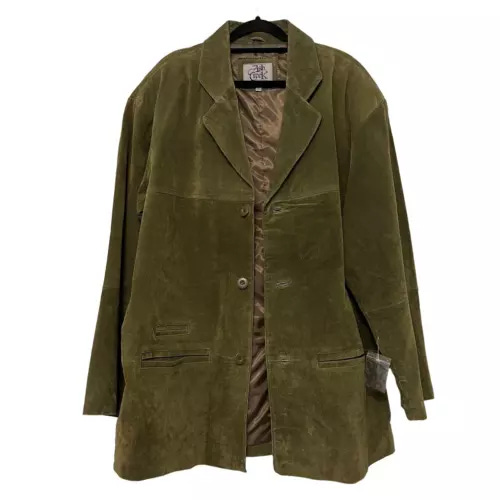 NWOT Vintage Genuine Suede Leather Coat Jacket Olive Green Size Large Winter - Picture 1 of 10