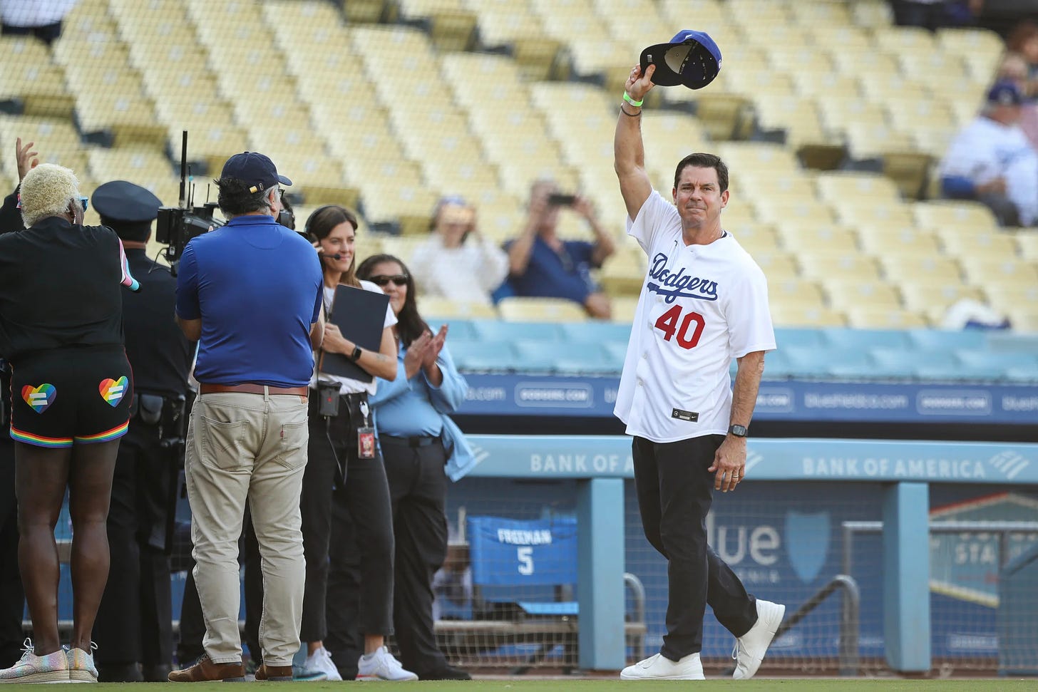 Billy Bean, a former Dodger, attended several pride nights throughout the league, including one at Dodger Stadium on June 16, 2023. (Photo by Meg Oliphant/Getty Images)