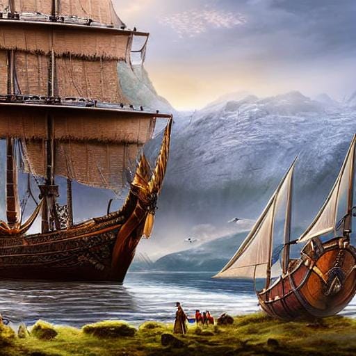 AI-generated image of an anchored viking ship