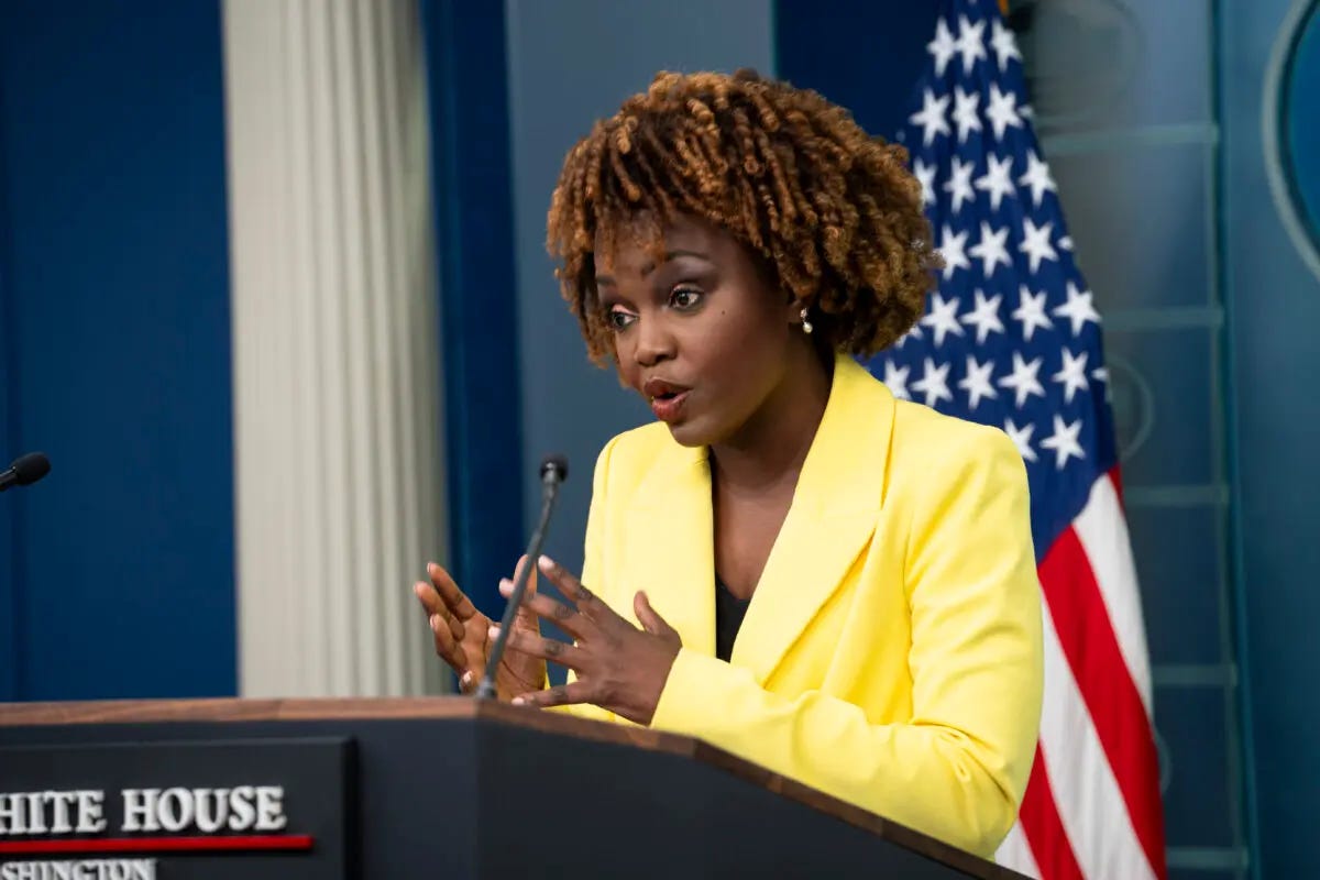 White House press secretary Karine Jean-Pierre speaks during the daily press conference at the White House on April 1, 2024. (Madalina Vasiliu/The Epoch Times)