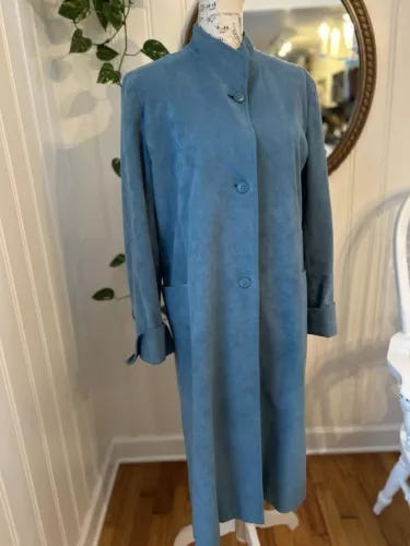 Vintage Gino Rossi For Wilson Suede Blue Real Leather Jacket Women’s Trench Sz M - Picture 1 of 7