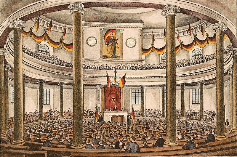 File:Zeitgenössige Lithografie der Nationalversammlung in der Paulskirche.jpg