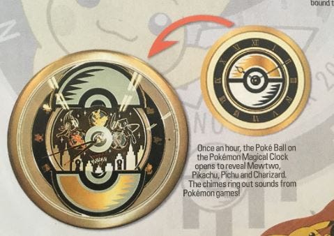 The Pokémon Magical Clock that would open to reveal Mewtwo, and PCNY mascots Pikachu, Pichu and Charizard. It would play five different song from Pokémon games.