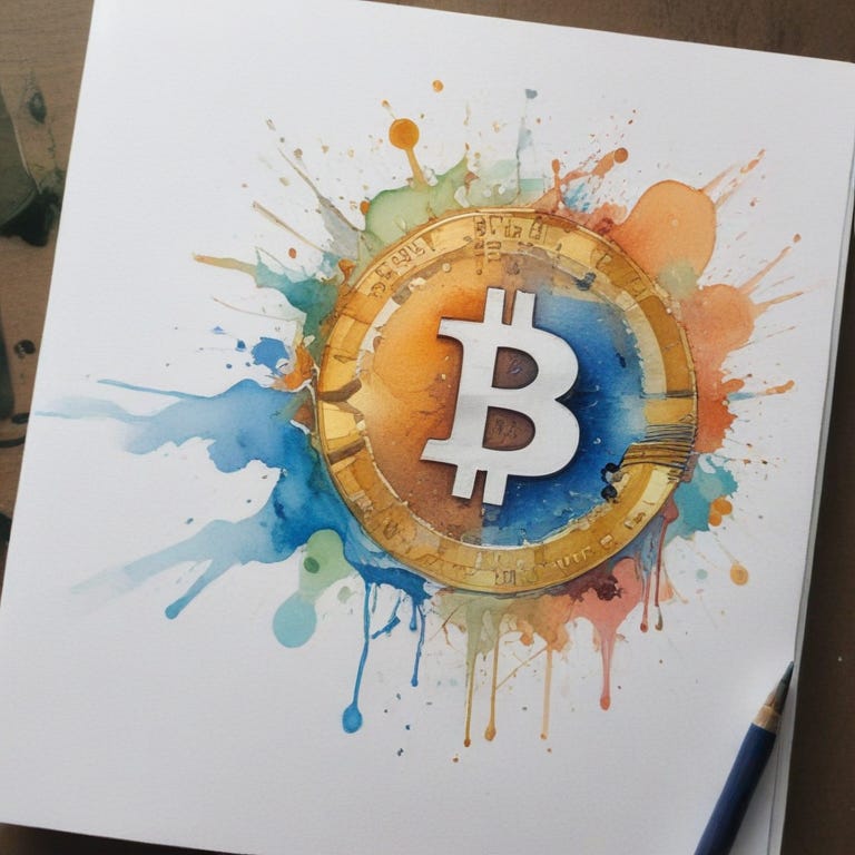 water color painting style of the my first bitcoin new diploma book