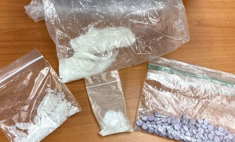 Meth and fentanyl seized during a stolen vehicle operation in Portland, July 14 2023 (PPB)