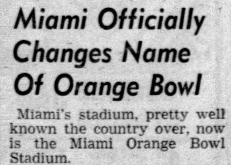 Headline in the Miami Herald on January 20, 1949 Announcing Name Change