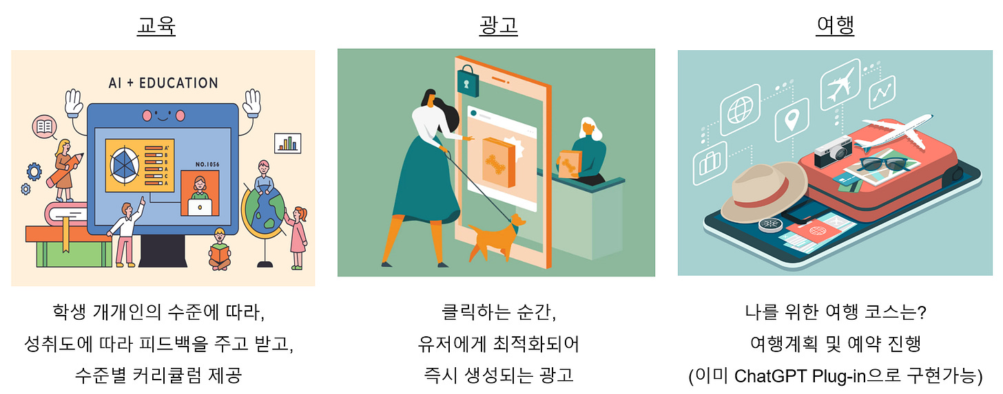 예를 들면 교육, 광고, 여행