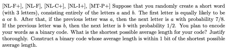 A long winded exam problem with 5 codes at the start: "NL-F+", "NL-F", "NL-C+", "NL-I+", "MT-P+".