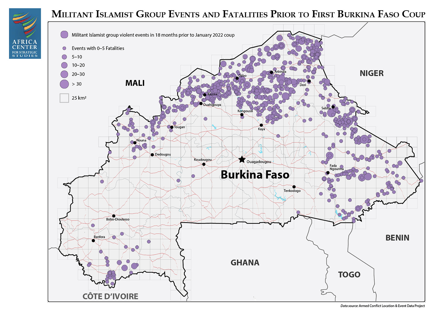 Militant Islamist Group Events and Fatalities Prior to First Burkina Faso Coup