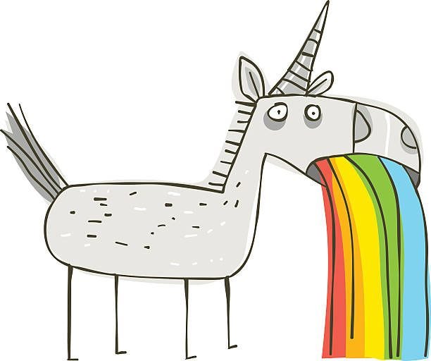 rainbow puking unicorn - unicorn stock illustrations