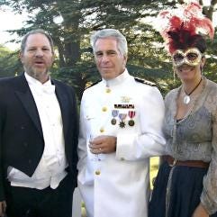 Harvey Weinstein, Jeffrey Epstein, Ghislaine Maxwell attending the 18th birthday of British princess Beatrice (2006)