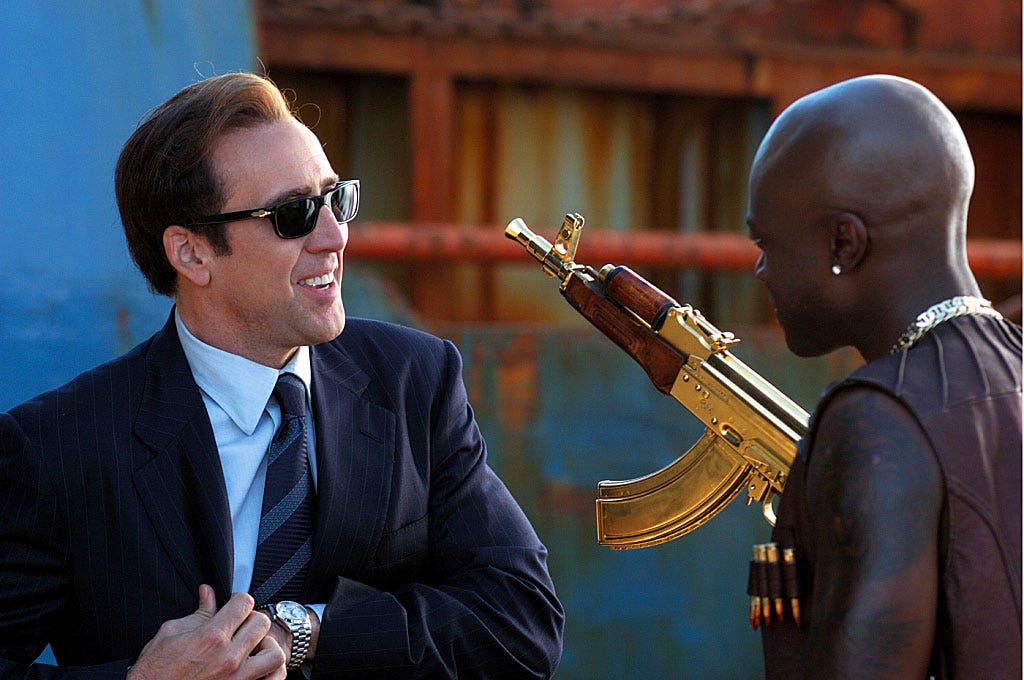 the gun of Rambo conversation from Lord of War