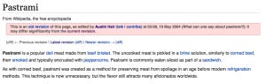 Pastrami on Wikipedia