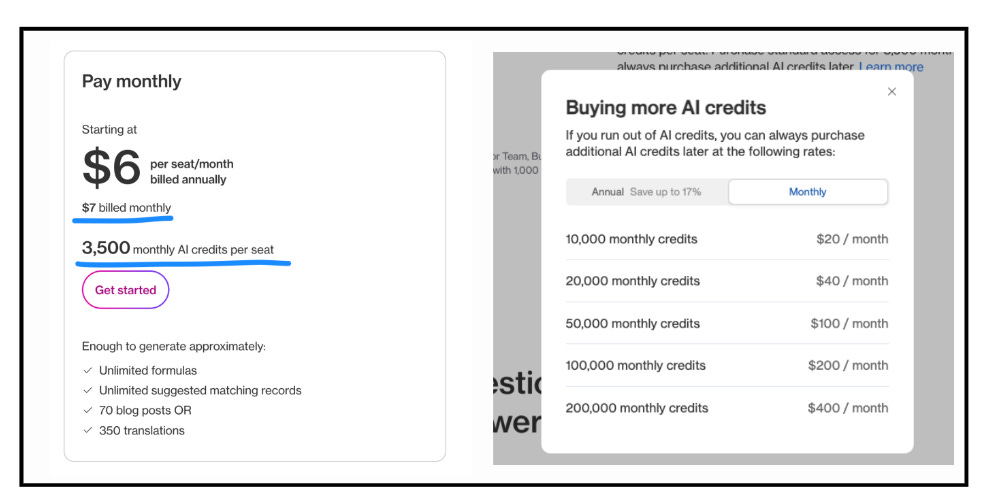 Example: Hybrid AI Add-On Pricing by Notion