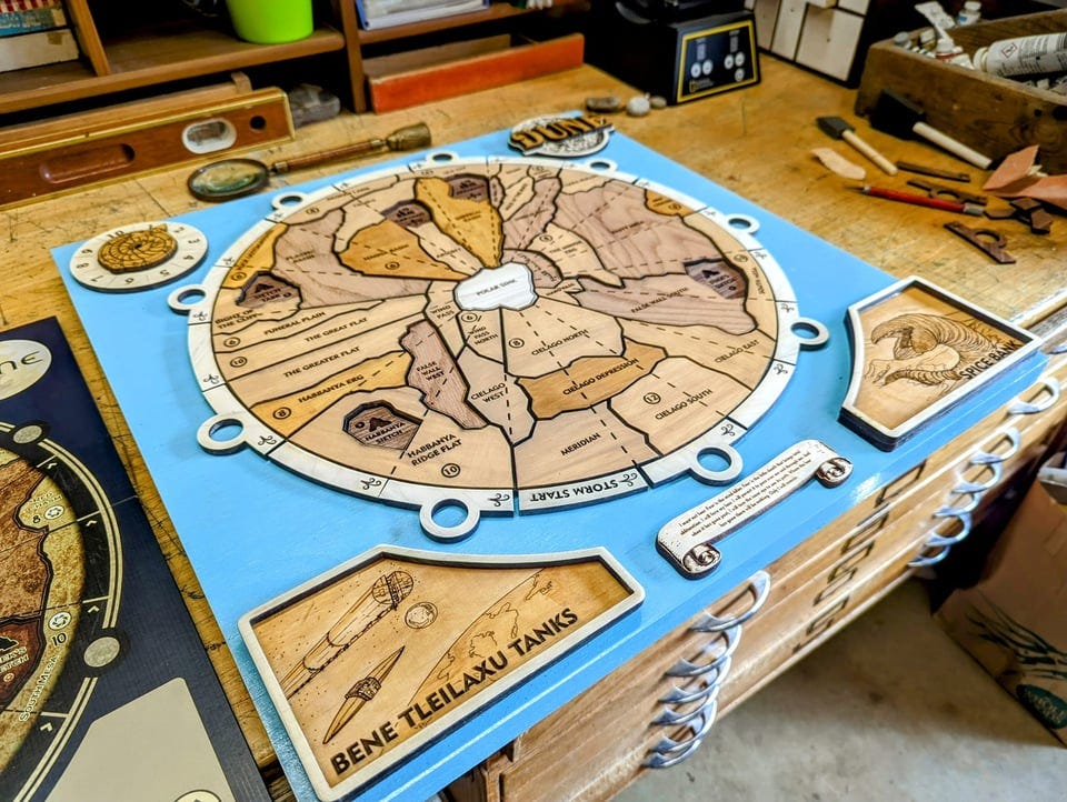 r/boardgames - Finally finished my custom Dune Board. Oak, Walnut, Pine and Poplar. Not for sale. Thought some here might appreciate it.