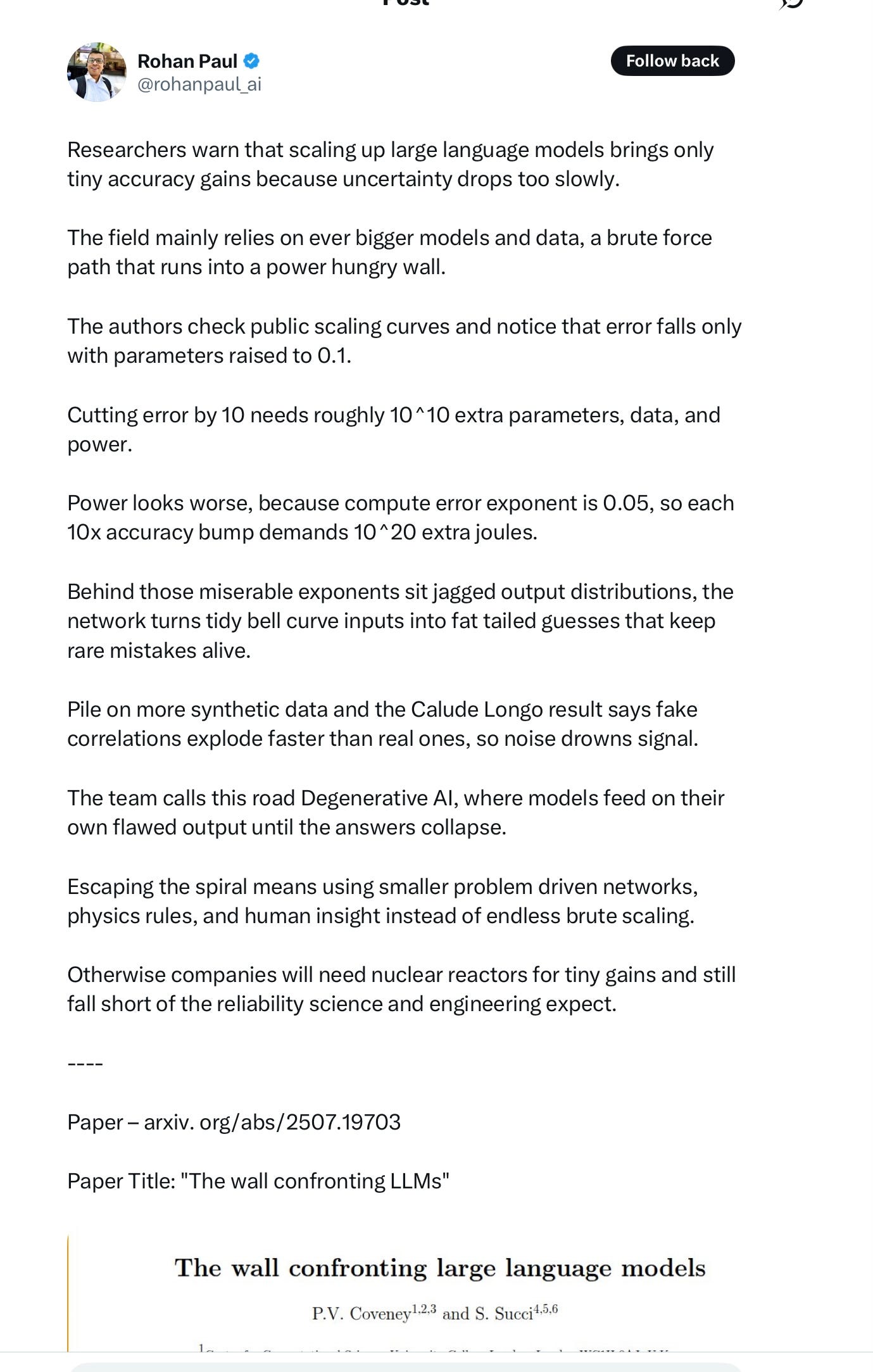 A paper arguing that large language models are confronting a cognitive 'wall' that limits their performance on reasoning tasks.