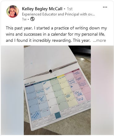 Social media post of a calendar of wins