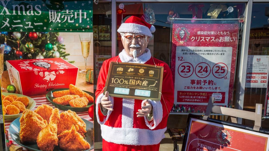 A statue of Colonel Sanders in a Santa outfit on December 23, 2020 in Tokyo, Japan. 