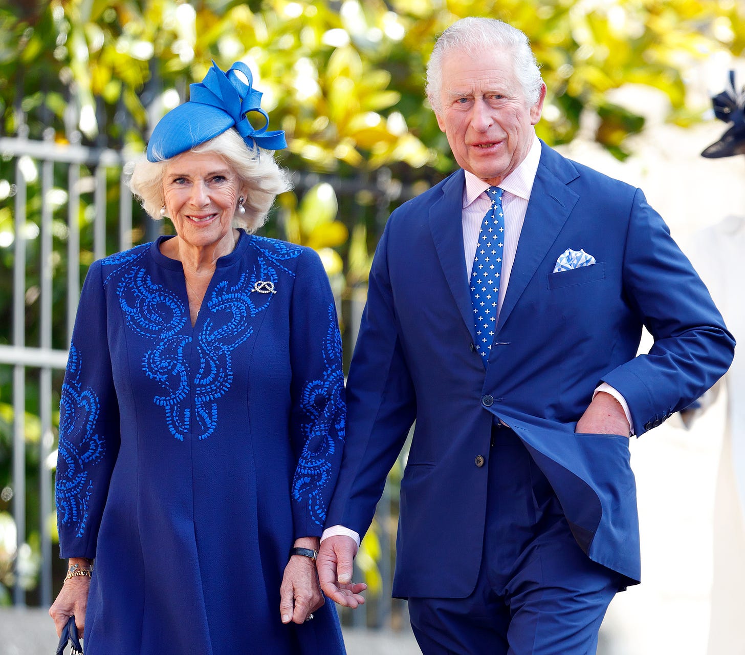 Queen Camilla and King Charles walking to church on Easter Sunday 2023