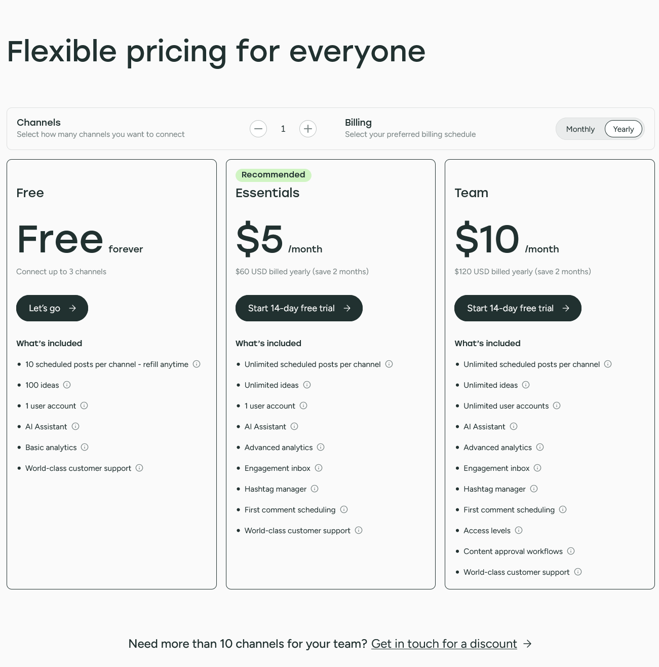 Buffers pricing page