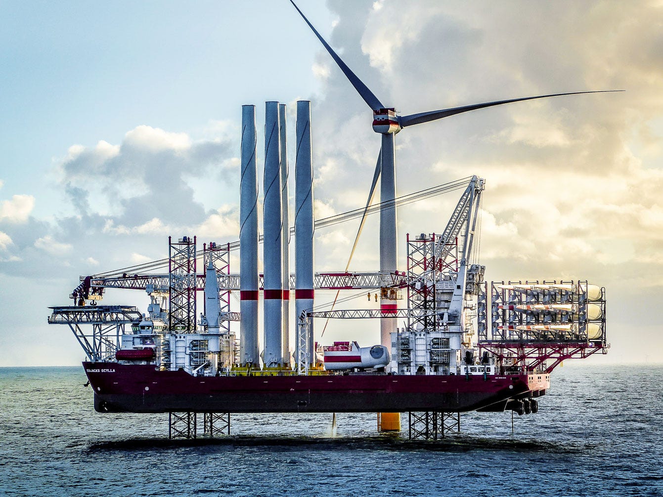 The Seajacks Scylla in profile, a jack-up platform to enable deed water fixed platforms.