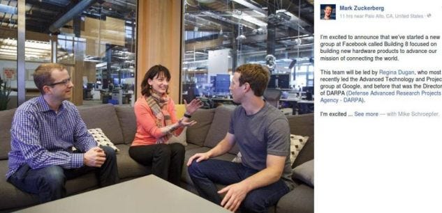 Facebook pique à Google Regina Dugan, ex-cheffe de la Darpa Facebook pique à Google Regina Dugan, ex-cheffe de la Darpa