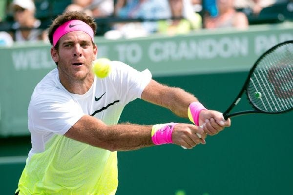 juan martin del potro hitting vasek pospisil balls at miami open 2015