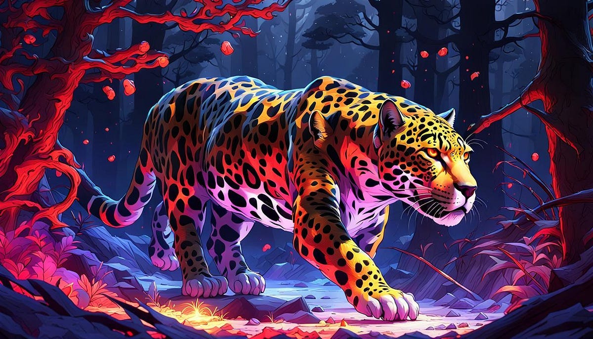 Jaguar in woods at moonlight