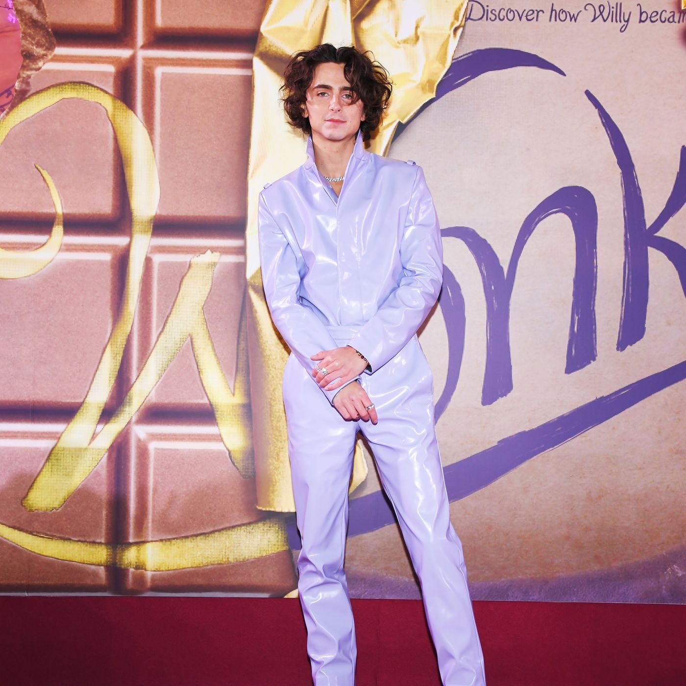 Timothée Chalamet Wore a Purple Latex Suit for 'Wonka'
