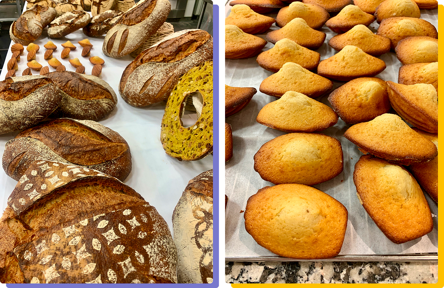 Photos of sourdough bread and madeleines