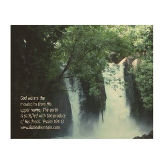 Banias Waterfall and Psalm 104:13 Wood Wall Art