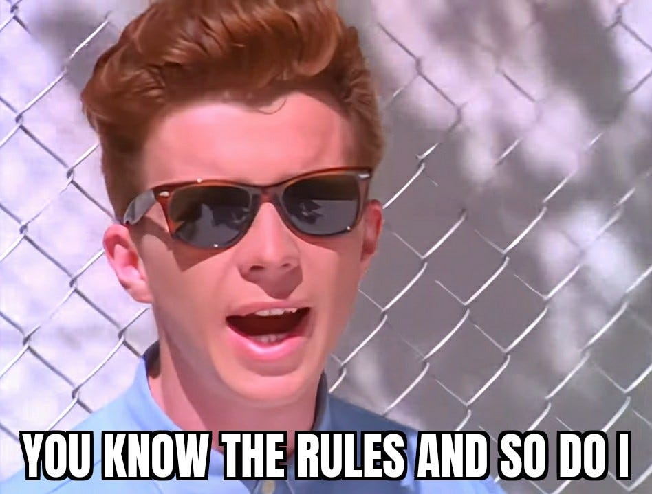HD Rick Astley "You know the rules and so do I" : r/MemeTemplatesOfficial