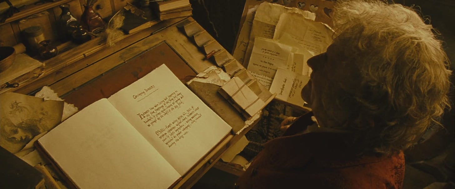 Bilbo at his writing desk