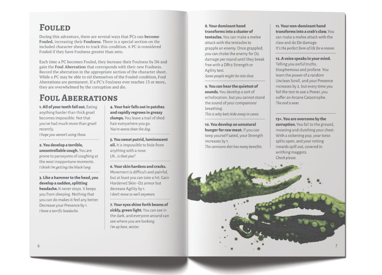 Interior spread of Foul, depicting the Foul Aberrations table.