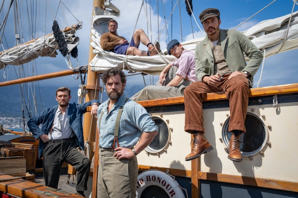 (From left to right) Alex Pettyfer, Alan Ritchson (top), Henry Cavill, Hero Fiennes Tiffin, and Henry Golding in "The Ministry of Ungentlemanly Warfare." (Photo by Dan Smith for Lionsgate)