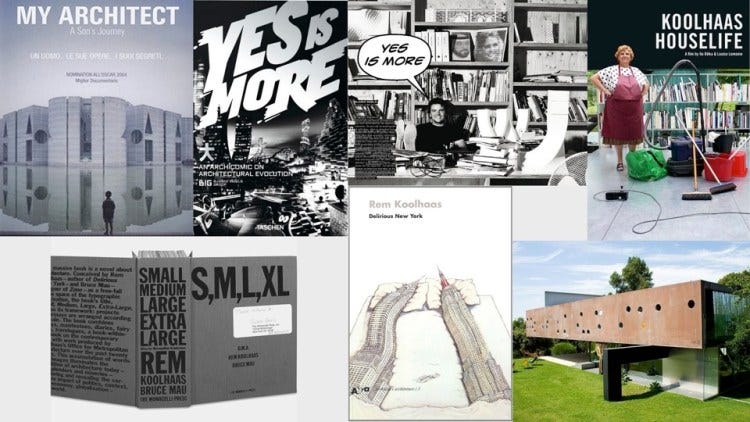 collage fotografico con libri e locandine di film a tema architettura e comunicazione