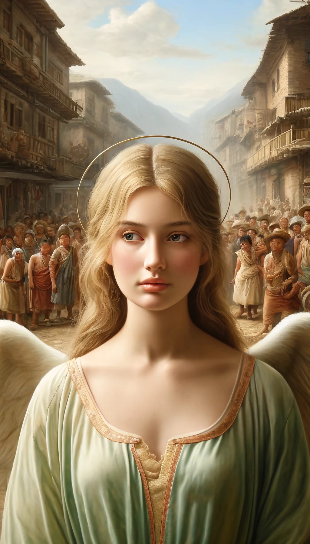 DALL·E 2025-02-27 16.08.31 - A hyper-realistic close-up painting in the style of Sandro Botticelli depicting a beautiful female angel with serene and gentle features. She stands i.tif