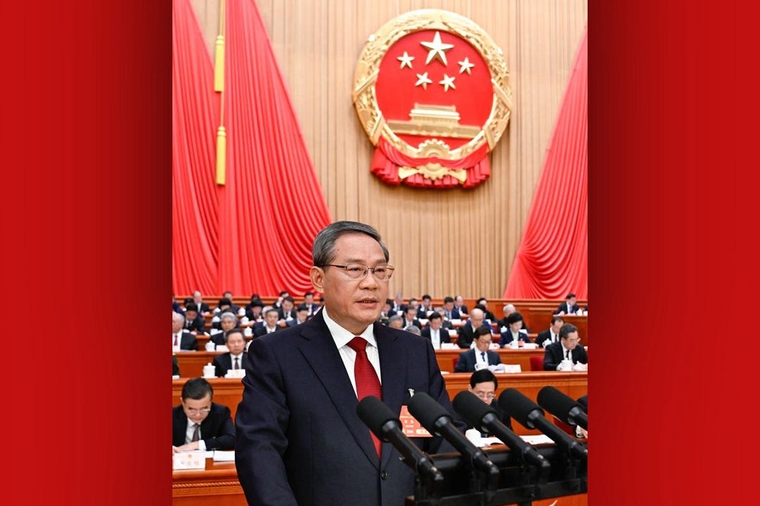 Premier Li Qiang delivers the government work report on Wednesday at the opening of this year’s annual session of the National People’s Congress in Beijing. Photo: Xinhua