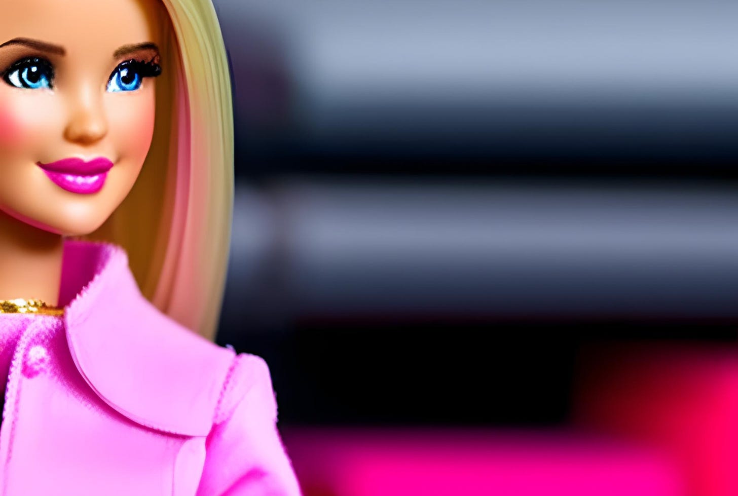 AI-generated image of a Barbie doll in a suit looking to the right