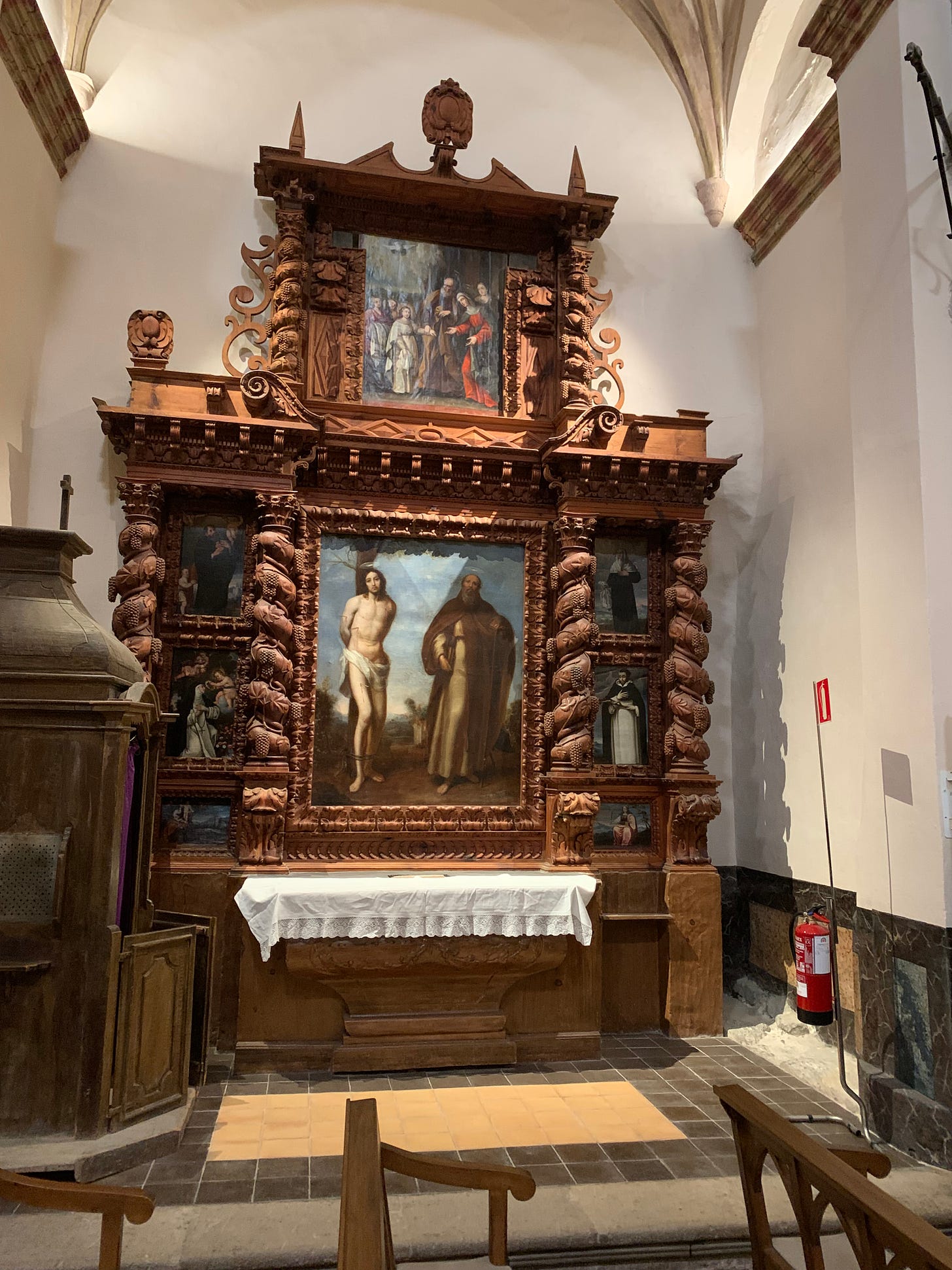 The wooden chapel houses several paintings. It is missing a couple of detailed pieces, but these wouldn't have been considered in the harsh critique!