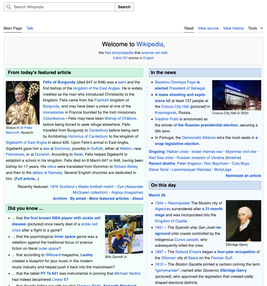 The Front Page of Wikipedia featuring a Did You Know section