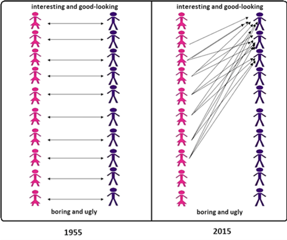 Incel-made graph showing how before the sexual revolution, women were distributed evenly among men