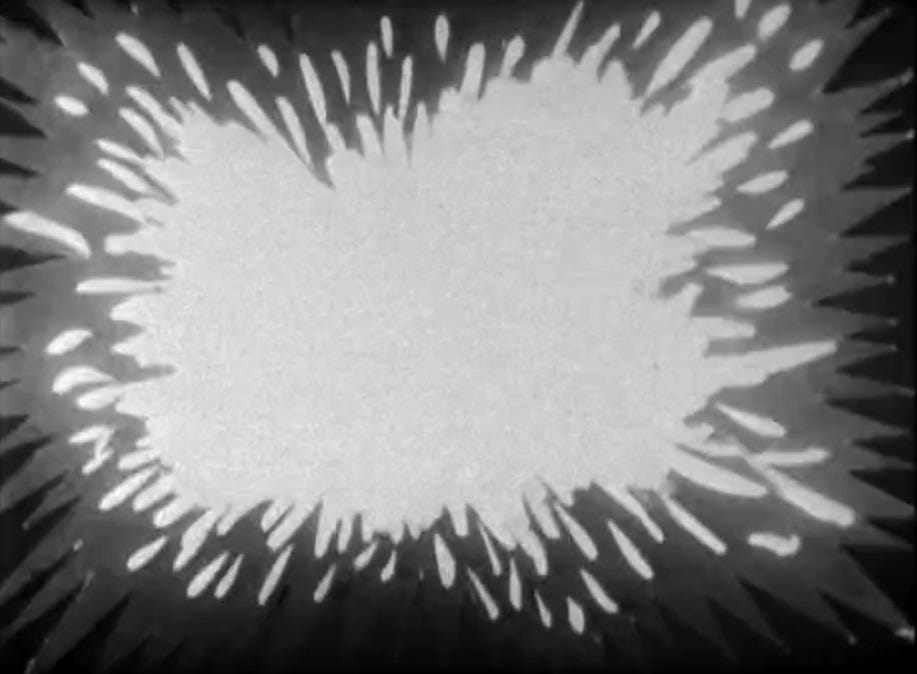 A cartoonish explosion graphic from episode six of The Chase (1965)