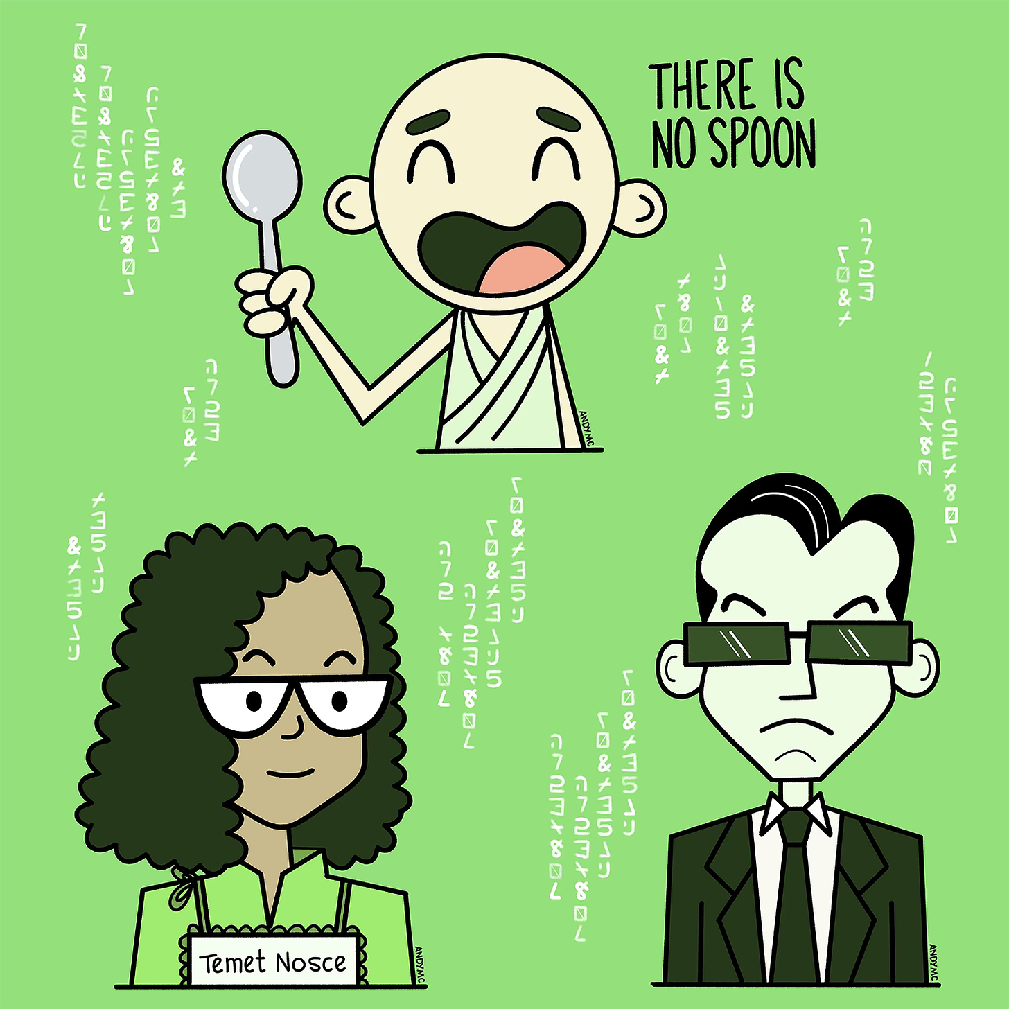 an illustration of characters from the Matrix movie