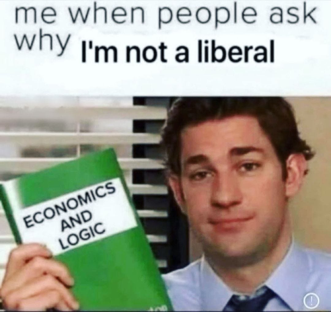 May be an image of ‎1 person and ‎text that says '‎me when people ask why I'm not a liberal ECONOMICS ECONOMICS ש AND LOGIC AND‎'‎‎